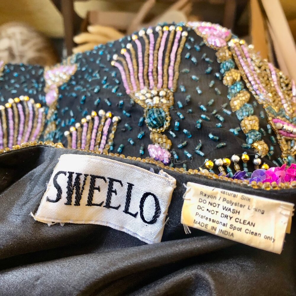 Vintage SweeLo Multi-Color Beaded Sequins Silk Jacket Womens size Large (10-12) - Picture 8 of 16